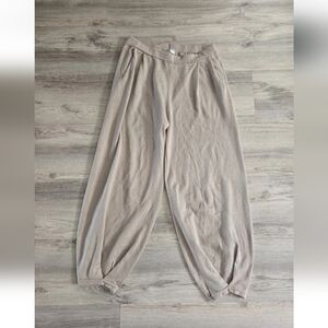 Ekouaer Lounge Pants Womens Size L Beige Ribbed Tapered Ankle